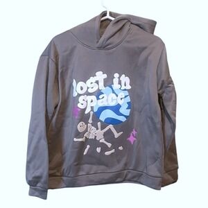 NWT Lost In Space Womens Graphic Fleece Lined Pullover Hoodie Gray Medium